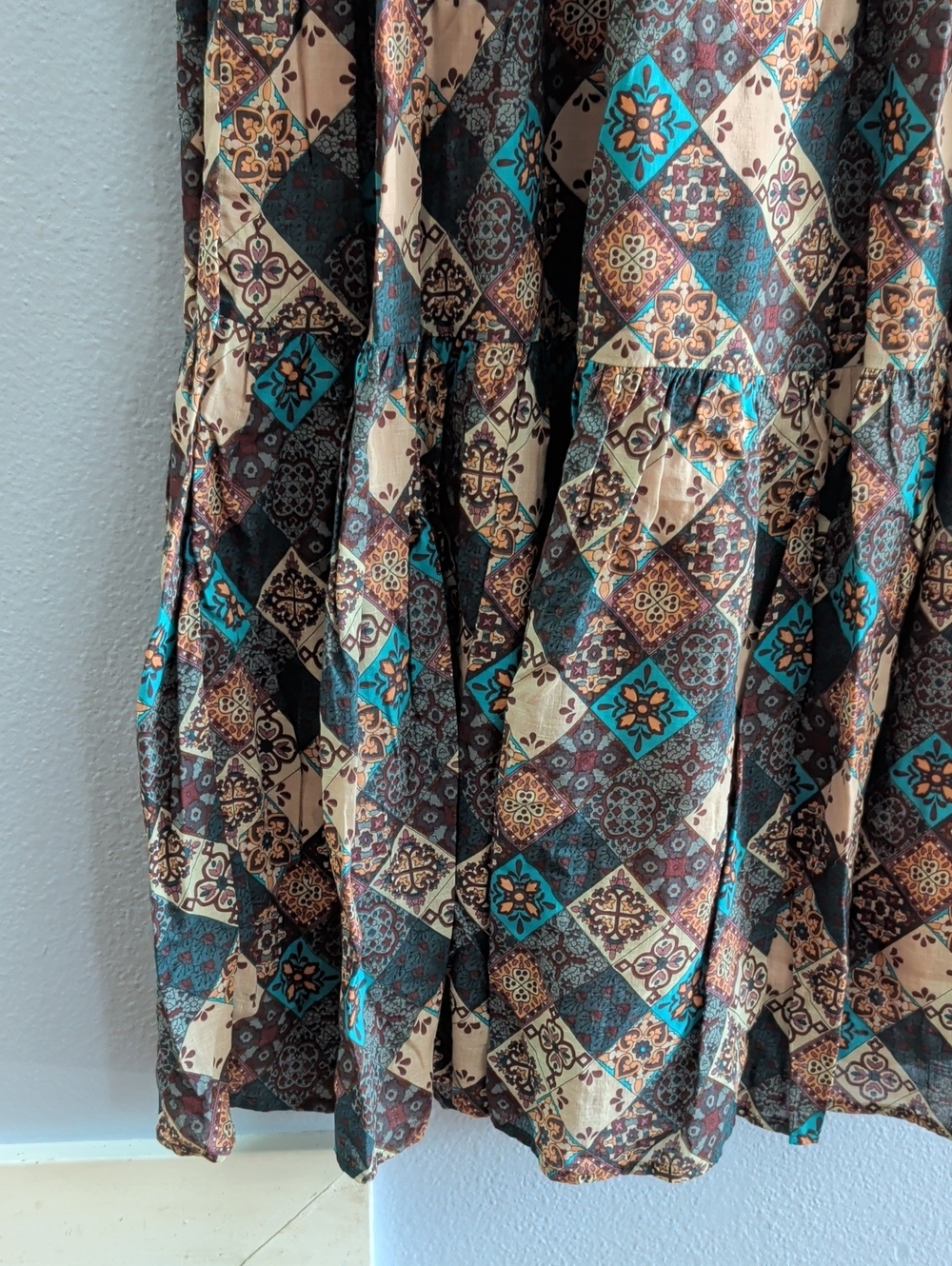 By Anthropologie Peregrine Boho Printed Maxi Dress with Turquoise Accents - Picture 6 of 13